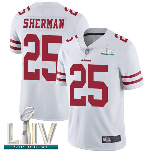 49ers #25 Richard Sherman White Super Bowl LIV Bound Men's Stitched Football Vapor Untouchable Limited Jersey 49ers #25 Richard Sherman White Super Bowl LIV Bound Men's Stitched Football Vapor Untouchable Limited Jersey