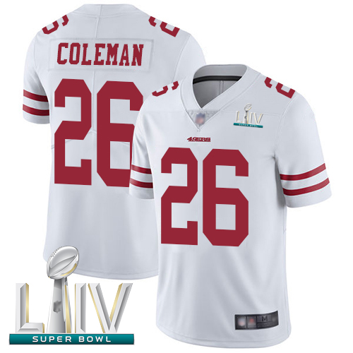 49ers #26 Tevin Coleman White Super Bowl LIV Bound Men's Stitched Football Vapor Untouchable Limited Jersey 49ers #26 Tevin Coleman White Super Bowl LIV Bound Men's Stitched Football Vapor Untouchable Limited Jersey