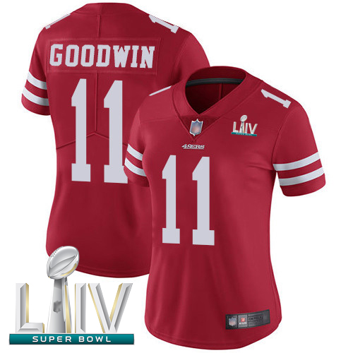 Nike 49ers #11 Marquise Goodwin Red Team Color Super Bowl LIV Bound Women's Stitched NFL Vapor Untouchable Limited Jersey